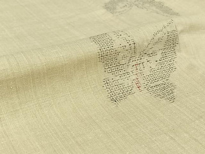 平和屋着物▽結城紬　単衣　80亀甲　舞蝶文　正絹　逸品　AABI6981jh