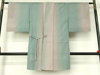 平和屋着物▽道中着　スリーシーズン　春夏秋　塵除け　縞　暈し染め　正絹　逸品　AABI6982jh