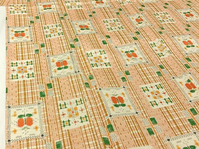 平和屋着物▽上質な紬　単衣　遠州椿　正絹　逸品　AABI6986jh