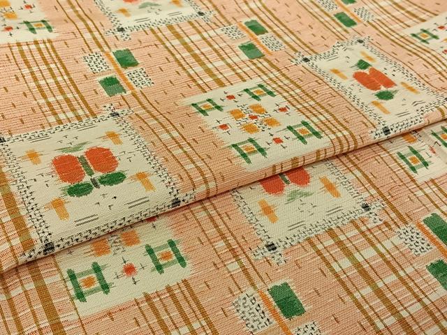 平和屋着物▽上質な紬　単衣　遠州椿　正絹　逸品　AABI6986jh