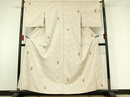 平和屋着物▽上質な紬　単衣　陶器花文　正絹　逸品　AABI6987jh