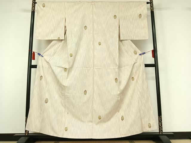 平和屋着物▽上質な紬　単衣　陶器花文　正絹　逸品　AABI6987jh