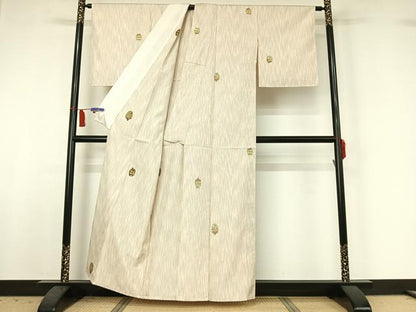 平和屋着物▽上質な紬　単衣　陶器花文　正絹　逸品　AABI6987jh