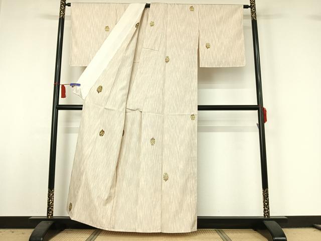 平和屋着物▽上質な紬　単衣　陶器花文　正絹　逸品　AABI6987jh