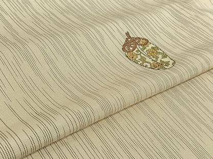 平和屋着物▽上質な紬　単衣　陶器花文　正絹　逸品　AABI6987jh