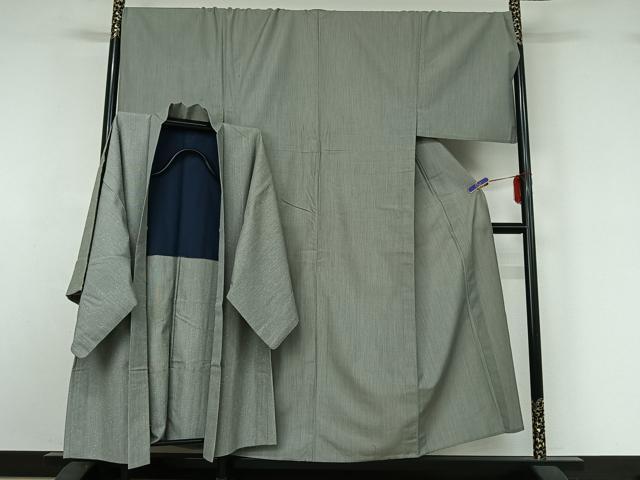 平和屋着物▽男性　紬　単衣　アンサンブル　縞　キングサイズ　正絹　逸品　AABI6989jh
