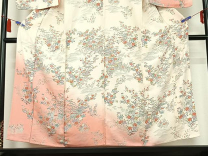 平和屋着物▽訪問着　単衣　風景御所車花文　暈し染め　正絹　逸品　AABI6990jh