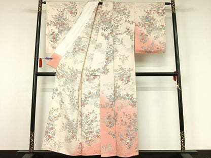 平和屋着物▽訪問着　単衣　風景御所車花文　暈し染め　正絹　逸品　AABI6990jh