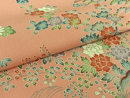 平和屋着物▽訪問着　単衣　風景御所車花文　暈し染め　正絹　逸品　AABI6990jh