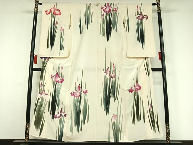 平和屋着物▽訪問着　単衣　手描き　燕子花　金彩　正絹　逸品　AABI6991jh