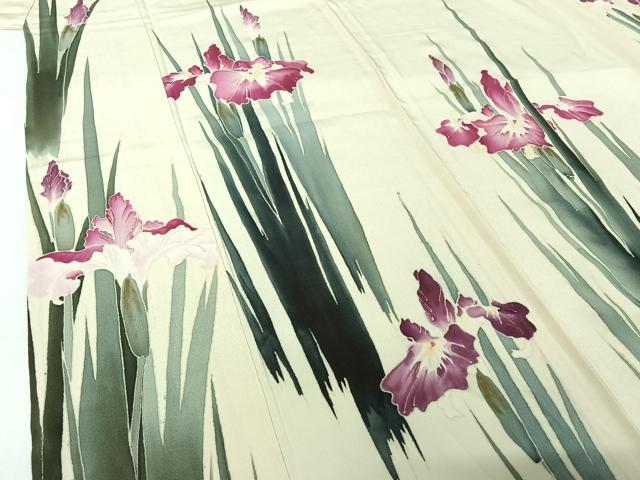 平和屋着物▽訪問着　単衣　手描き　燕子花　金彩　正絹　逸品　AABI6991jh