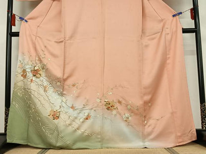 平和屋着物▽訪問着　単衣　雪輪花文　金彩　正絹　逸品　AABI6994jh