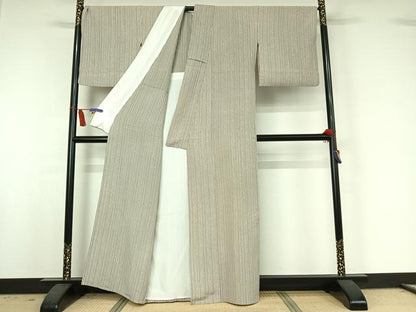 平和屋着物▽上質な小紋　単衣　縞　正絹　逸品　AABI6996jh