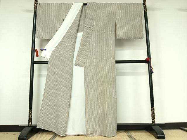 平和屋着物▽上質な小紋　単衣　縞　正絹　逸品　AABI6996jh