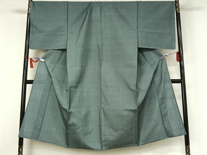 平和屋着物▽男性　紬　単衣　湊鼠色　正絹　逸品　AABI6997jh