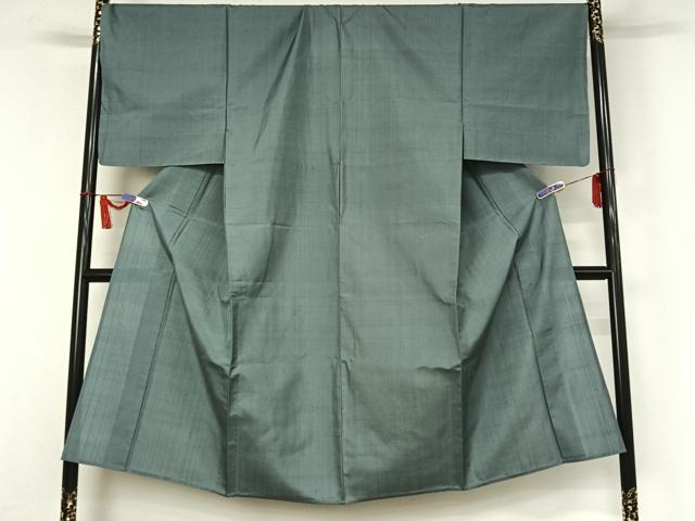 平和屋着物▽男性　紬　単衣　湊鼠色　正絹　逸品　AABI6997jh