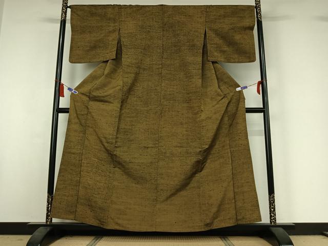 平和屋着物▽上質な紬　単衣　霞文　正絹　逸品　AABI6999jh