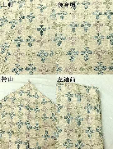平和屋着物▽本塩沢　単衣　幾何学文様　正絹　逸品　AABI7001jh