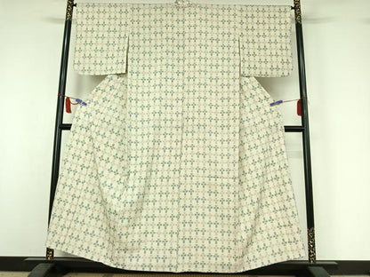 平和屋着物▽本塩沢　単衣　幾何学文様　正絹　逸品　AABI7001jh