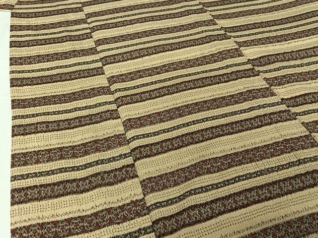 平和屋着物▽本塩沢　単衣　横段文　正絹　逸品　AABI7002jh