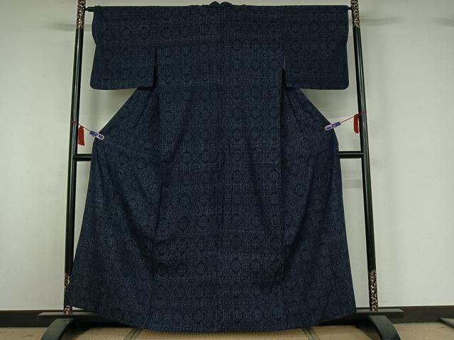 平和屋着物▽結城ちぢみ　単衣　正倉院花文　正絹　逸品　AABI7003jh