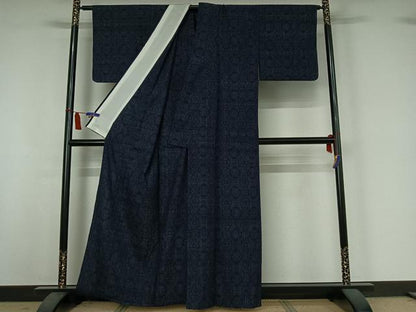 平和屋着物▽結城ちぢみ　単衣　正倉院花文　正絹　逸品　AABI7003jh