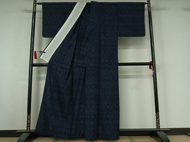 平和屋着物▽結城ちぢみ　単衣　正倉院花文　正絹　逸品　AABI7003jh