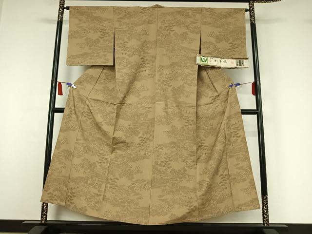 平和屋着物▽上質な紬　単衣　彩華織　風景花文　証紙付き　正絹　逸品　AABI7004jh