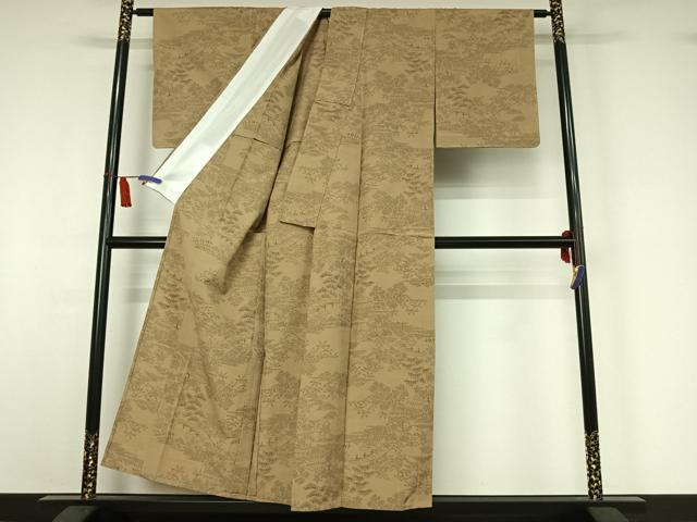 平和屋着物▽上質な紬　単衣　彩華織　風景花文　証紙付き　正絹　逸品　AABI7004jh