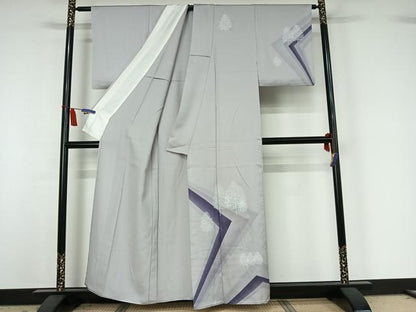 平和屋着物▽訪問着　単衣　樹林文　正絹　逸品　AABI7007jh