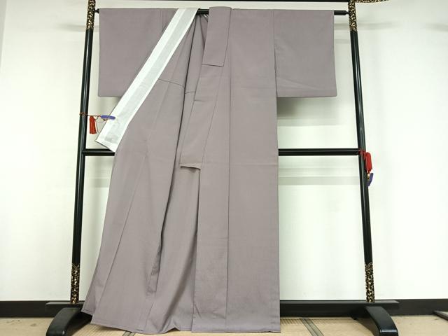 平和屋着物▽細雪しおざわ　単衣　牡丹鼠色　反端付き　正絹　逸品　AABI7009jh