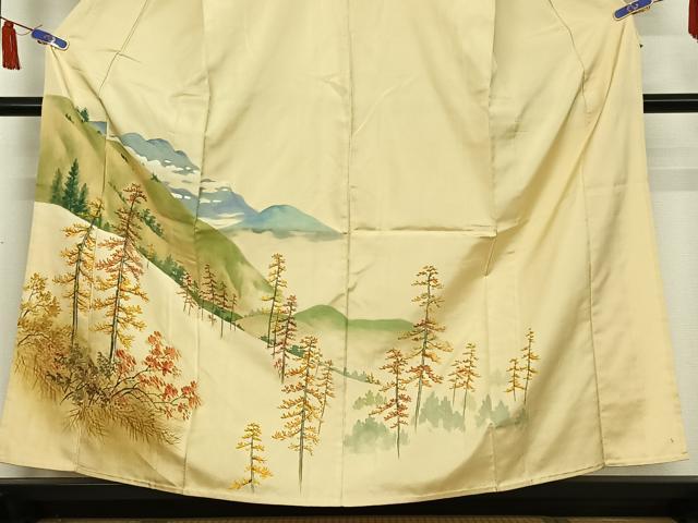 平和屋着物▽訪問着　単衣　お召地　作家物　手描き　風景文　正絹　逸品　AABI7011jh