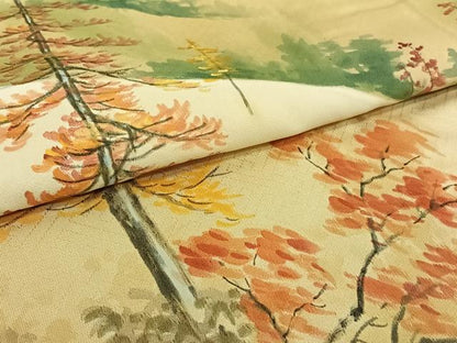 平和屋着物▽訪問着　単衣　お召地　作家物　手描き　風景文　正絹　逸品　AABI7011jh
