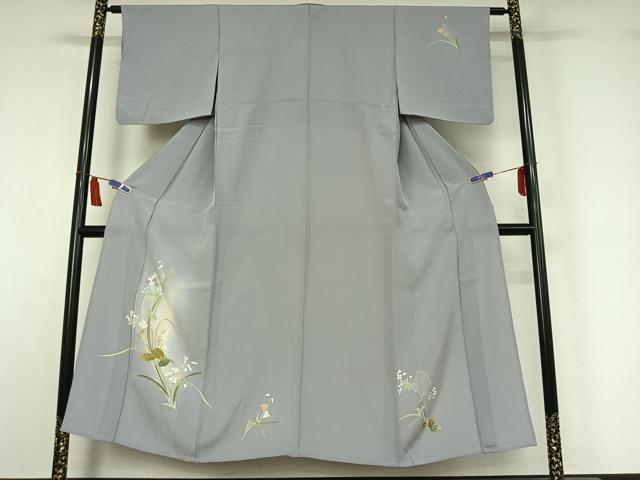 平和屋着物▽訪問着　単衣　草花文　正絹　逸品　AABI7014jh