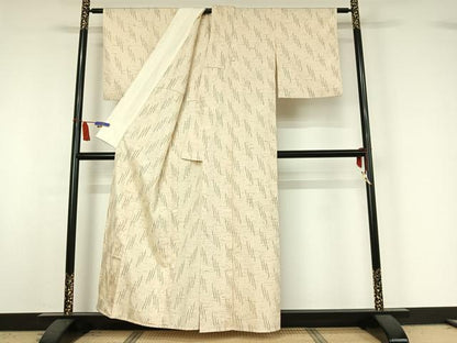 平和屋着物▽ぜんまい紬　単衣　絣柄　正絹　逸品　AABI7015jh