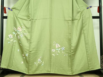 平和屋着物▽訪問着　単衣　更紗花文　金銀彩　正絹　逸品　AABI7019jh