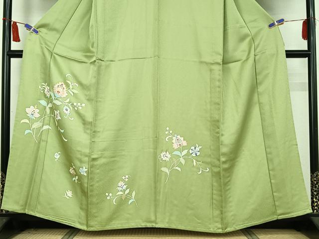 平和屋着物▽訪問着　単衣　更紗花文　金銀彩　正絹　逸品　AABI7019jh