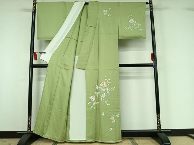 平和屋着物▽訪問着　単衣　更紗花文　金銀彩　正絹　逸品　AABI7019jh