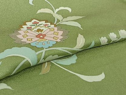 平和屋着物▽訪問着　単衣　更紗花文　金銀彩　正絹　逸品　AABI7019jh