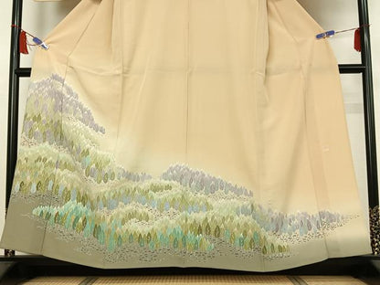 平和屋着物▽訪問着　単衣　友禅　作家物　樹林文　暈し染め　正絹　逸品　AABI7021jh