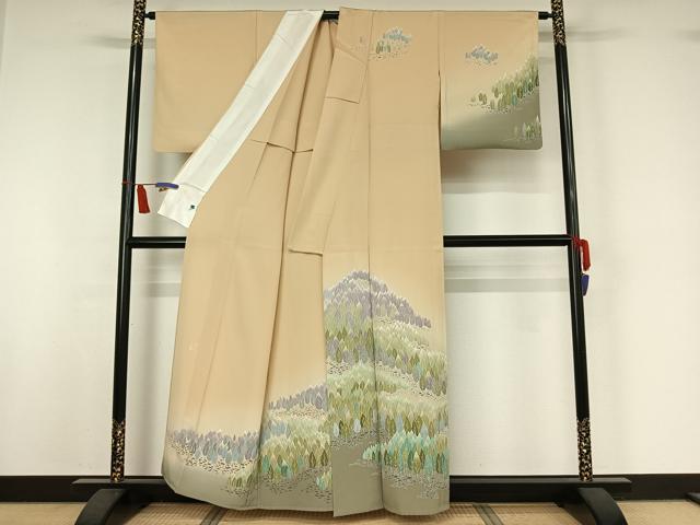 平和屋着物▽訪問着　単衣　友禅　作家物　樹林文　暈し染め　正絹　逸品　AABI7021jh