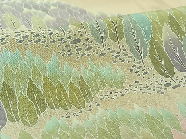平和屋着物▽訪問着　単衣　友禅　作家物　樹林文　暈し染め　正絹　逸品　AABI7021jh