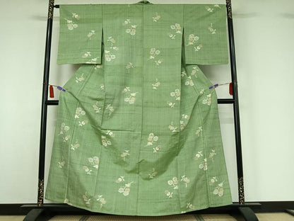 平和屋着物▽上質な紬　単衣　枝花文　正絹　逸品　AABI7024jh