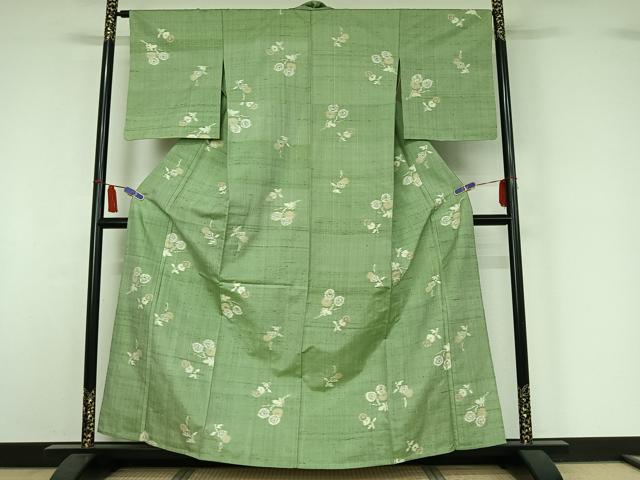 平和屋着物▽上質な紬　単衣　枝花文　正絹　逸品　AABI7024jh