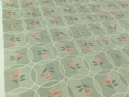 平和屋着物▽上質な紬　単衣　草花文　正絹　逸品　AABI7025jh