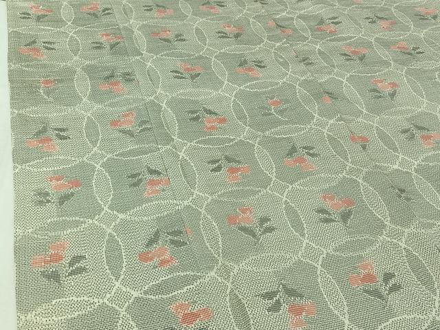 平和屋着物▽上質な紬　単衣　草花文　正絹　逸品　AABI7025jh