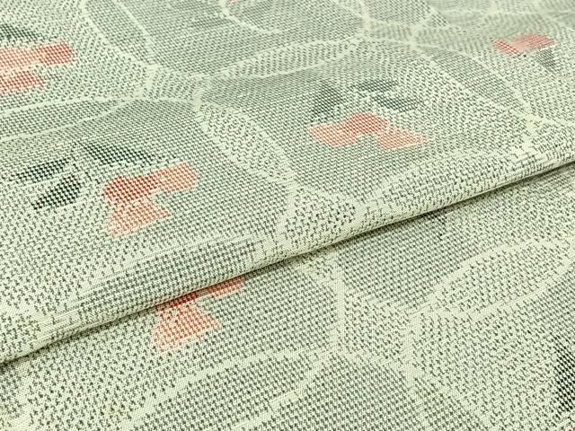 平和屋着物▽上質な紬　単衣　草花文　正絹　逸品　AABI7025jh