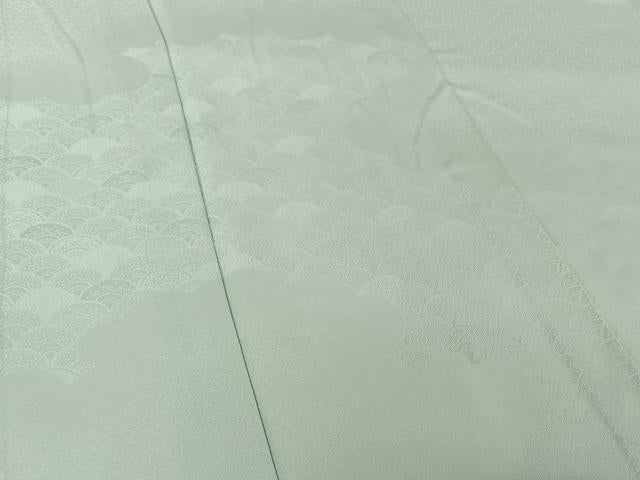 平和屋着物▽無地絵羽訪問着　単衣　青海波地紋　秘色色　正絹　逸品　AABI7026jh