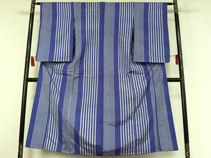 平和屋着物▽アンティーク　大正ロマン　紬　単衣　縞　正絹　逸品　AABI7028jh