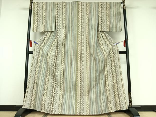 平和屋着物▽上質な紬　単衣　花間道　正絹　逸品　AABI7029jh